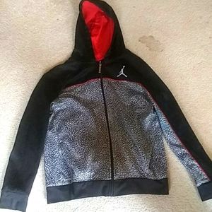Air Jordan black and gray zip up sweatshirt.